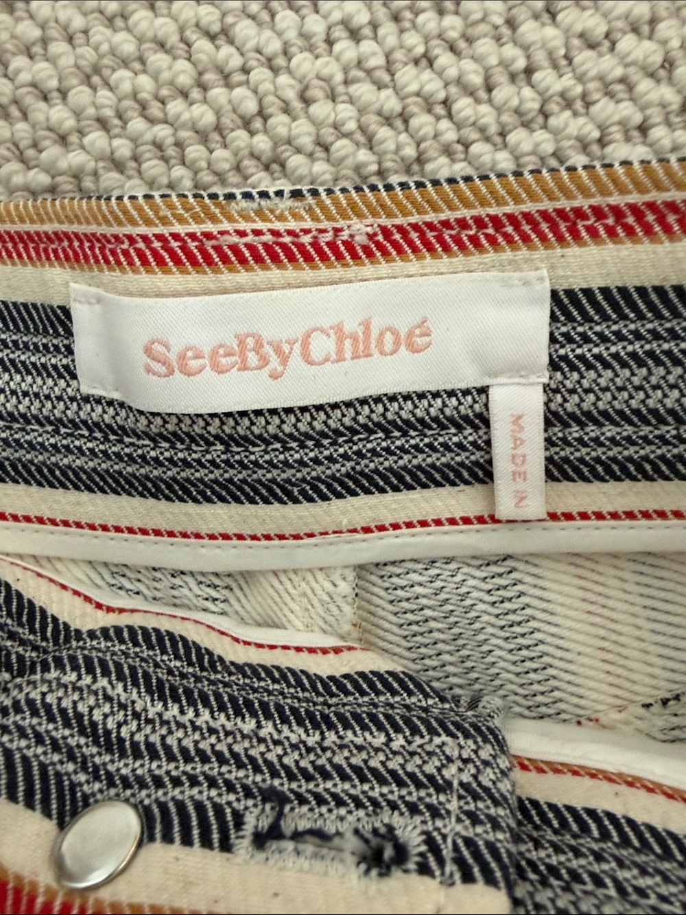 See By Chloe Navy, Red & Cream Striped Cotton Shorts - Picture 4 of 4